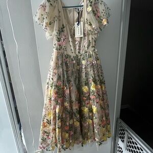 JessaKae Floral Cream Midi Tulle Dress